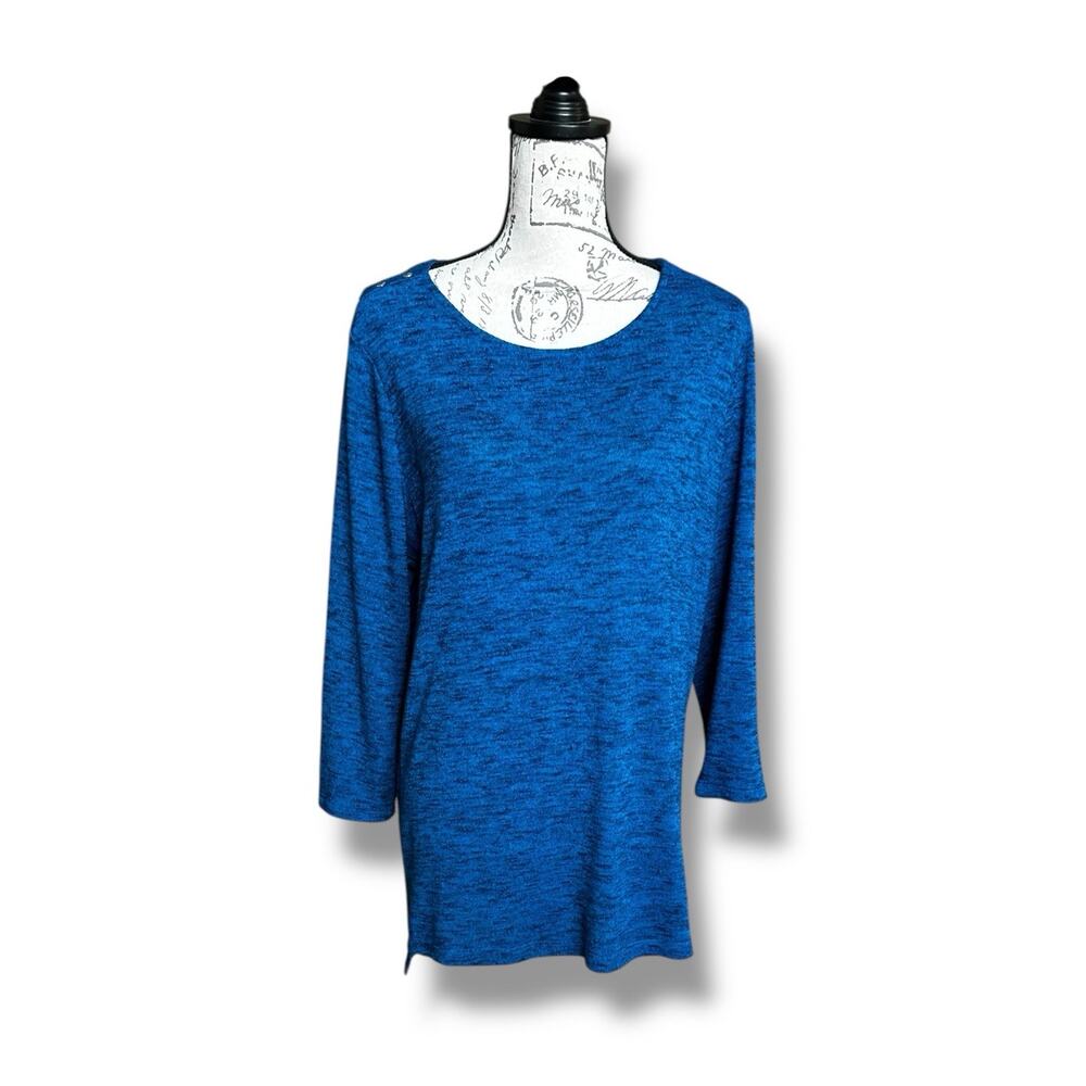 Liz Claiborne Aqua Black Marled Long Sleeve Tunic Button Shoulders Detail Large